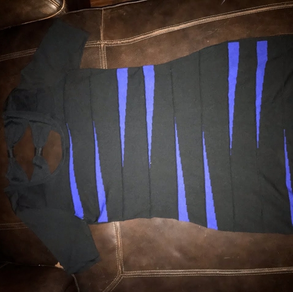 Allison Brittany Rockin Blue & Black Stripped Midi Dress Size XL - Picture 2 of 5